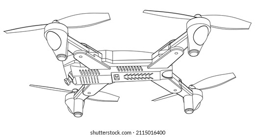 Drone quadcopter line shot. Drone vector isolated sign on white background