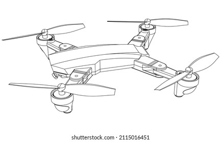 Disparo de línea de cuadrilátero con drones. Signo aislado del vector del dron sobre fondo blanco