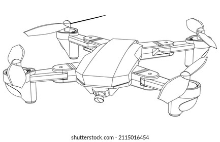 Disparo de línea de cuadrilátero con drones. Signo aislado del vector del dron sobre fondo blanco