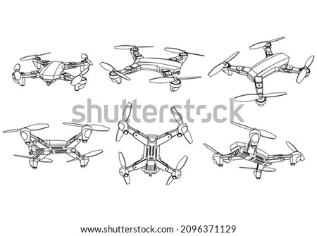 Drone quadcopter line shot. Drone vector isolated sign on white background