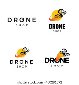 Drone Quadcopter Logo Vector Template Illustration Set