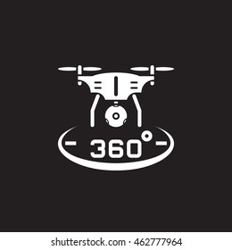 drone quadrocopter with 360 degree panoramic camera icon vector, solid logo illustration, pictogram isolated on black