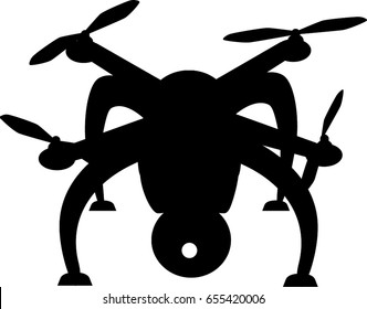 Drone  quadrocopter black vector silhouette  isolated at white background.