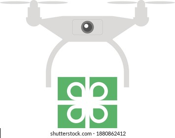 drone quadrocopter deliver giftbox for celebration. vector illustration