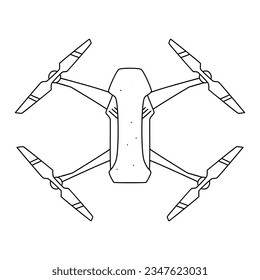 Trazo de línea de doodle de cuadrocopter de drones. Signo aislado del vector del dron sobre fondo blanco