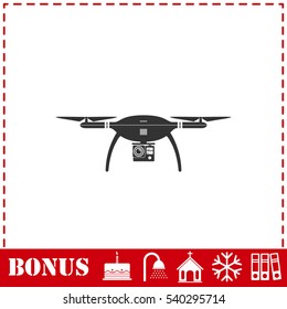 Drone quadrocopter icon flat. Simple vector symbol and bonus icon