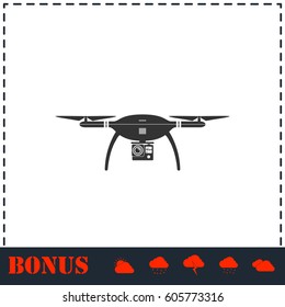 Drone quadrocopter icon flat. Simple vector symbol and bonus icon