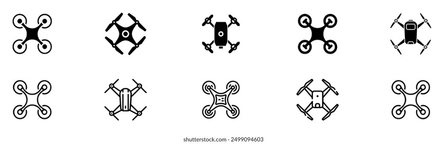 Drone, Quadrocopter icon set. Technology devices set. Drone silhouette icon. Vector Illustration. Vector Graphic. EPS 10