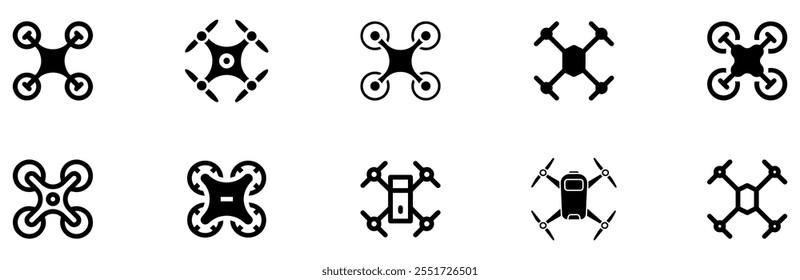 Drone, Quadrocopter icon set. Technology devices set. Drone silhouette icon. Vector Illustration. Vector Graphic. EPS 10