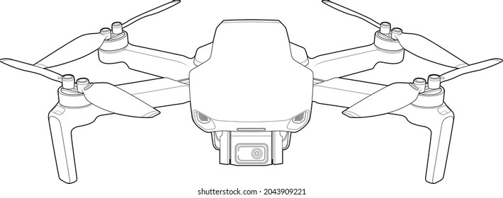 Trazo de línea de cuadrocopter de drones. Signo aislado del vector del dron sobre fondo blanco