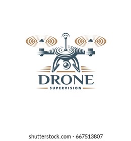 Drone quadrocopter logo design template, emblem on white background EPS 10