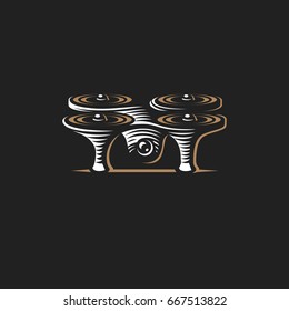 Drone quadrocopter logo design template, emblem on dark background EPS 10