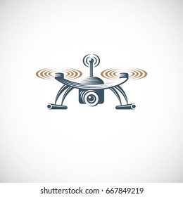 Drone quadrocopter logo design template, emblem on white background EPS 10