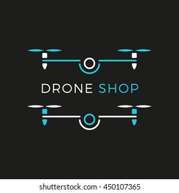 Drone quadrocopter logo. Drone shop simple vector illustration icon.