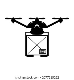 Drone or quadrocopter mail delivery, black sign for design on a white background, vector illustration