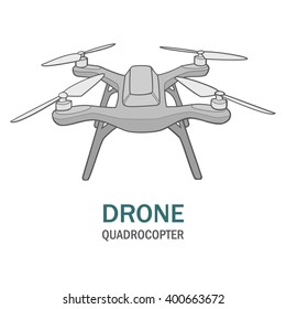 Drone quadrocopter on white background. Drone vector isolated sign.