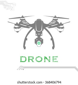 Drone, quadrocopter, uav Vector Illustration. Flying drone with camera