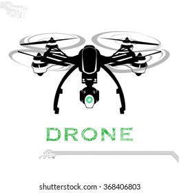 Drone, quadrocopter, uav Vector Illustration. Flying drone with camera