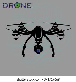 Drone, quadrocopter, uav Vector Illustration. Flying drone with camera