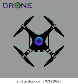 Drone, quadrocopter, uav Vector Illustration. Flying drone with camera