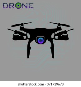 Drone, quadrocopter, uav Vector Illustration. Flying drone with camera