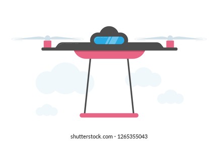 Drone Quadrocopter Vector illustration with carrier stand.