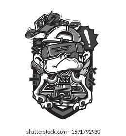 Drone Racer Black and White Illustration