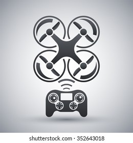Drone with remote control icon, vector