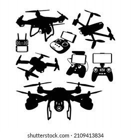 drone and remote control silhouette for symbol or icon
