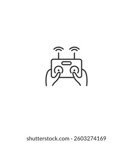 Drone remote control single line vector icon for modern technology solutions.