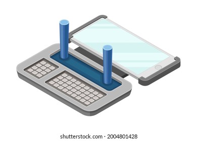 Drone Remote Controller or Control Panel with Stick, Display and Keypad Vector Isometric Illustration