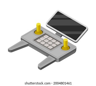 Drone Remote Controller or Control Panel with Stick, Display and Keypad Vector Isometric Illustration