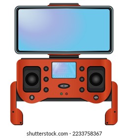 Drone remote controller in realistic style. Quadcopter with camera. Colorful illustration isolated on white background.