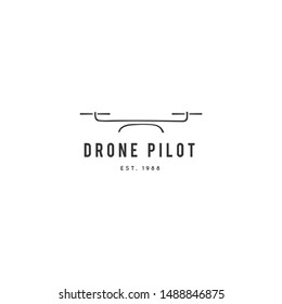 Drone, remote sensing application. Hand drawn vector logo template. For business identity and branding, for drone flight schools and drone shops.