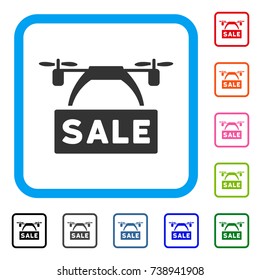 Drone Sale Banner icon. Flat gray iconic symbol in a light blue rounded squared frame. Black, gray, green, blue, red, orange color additional versions of Drone Sale Banner vector.