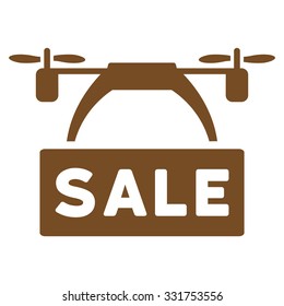 Drone Sale Banner vector icon. Style is flat symbol, brown color, rounded angles, white background.