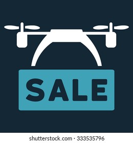 Drone Sale Banner vector icon. Style is bicolor flat symbol, blue and white colors, rounded angles, dark blue background.