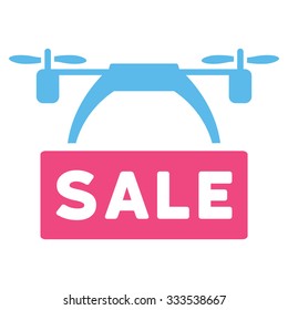 Drone Sale Banner vector icon. Style is bicolor flat symbol, pink and blue colors, rounded angles, white background.