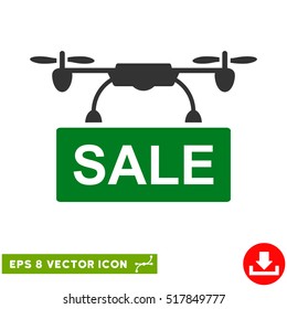 Drone Sale EPS vector pictogram. Illustration style is flat iconic bicolor green and gray symbol on white background.