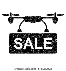 Drone Sale grainy textured icon for overlay watermark stamps. Flat symbol with dust texture. Dotted vector black ink rubber seal stamp with grunge design on a white background.