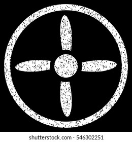 Drone Screw grainy textured icon for overlay watermark stamps. Flat symbol with unclean texture. Dotted vector white ink rubber seal stamp with grunge design on a black background.