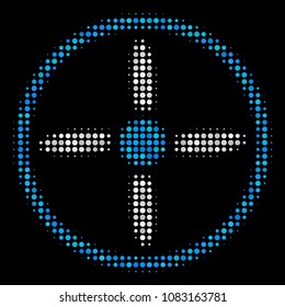 Drone screw halftone vector icon. Illustration style is dotted iconic drone screw symbol on a black background. Halftone pattern is constructed from spheric spots.