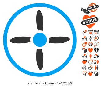 Drone Screw icon with bonus love design elements. Vector illustration style is flat iconic symbols for web design, app user interfaces.