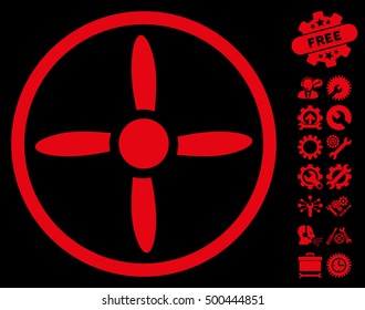 Drone Screw icon with bonus options clip art. Vector illustration style is flat iconic symbols, red color, black background.