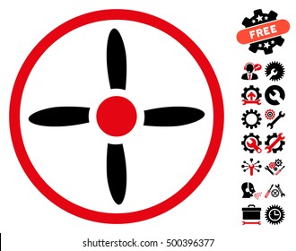 Drone Screw icon with bonus tools pictograph collection. Vector illustration style is flat iconic symbols, intensive red and black colors, white background.