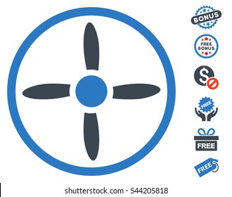 Drone Screw icon with free bonus clip art. Vector illustration style is flat iconic symbols, smooth blue colors, white background.