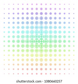 Drone Screw icon spectral halftone pattern. Vector drone screw items arranged into halftone grid with vertical spectrum gradient. Designed for backgrounds, covers and abstract effects.