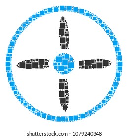 Drone Screw mosaic icon of squares and circles in variable sizes. Vector items are united into drone screw mosaic design concept.