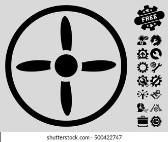 Drone Screw pictograph with bonus setup tools design elements. Vector illustration style is flat iconic symbols, black color, light gray background.
