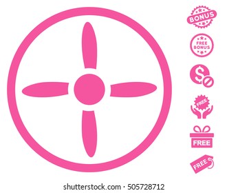 Drone Screw pictograph with free bonus symbols. Vector illustration style is flat iconic symbols, pink color, white background.